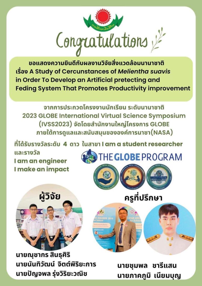การประกวดโครงงานนักเรียน ระดับนานาชาติ 2023 GLOBE International Virtual Science Symposium (IVSS2023)