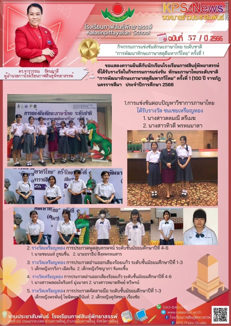 กิจกรรมการแข่งขันทักษะภาษาไทย ระดับชาติ “การพัฒนาทักษะภาษาสดุดีมหากวีไทย” ครั้งที่ 1