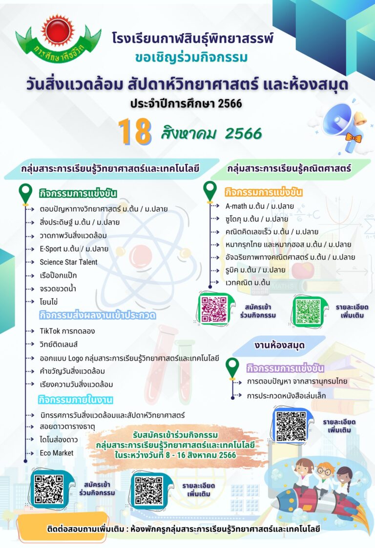 กิจกรรม วันสิ่งแวดล้อม สัปดาห์วันวิทยาศาสตร์และห้องสมุด ประจำปีการศึกษา 2566 ในวันที่ 18 สิงหาคม 2566
