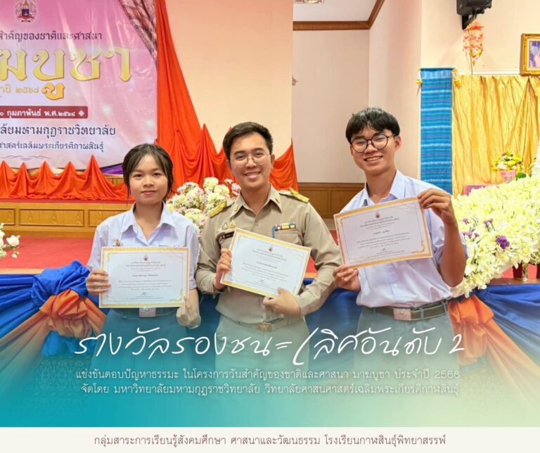 รางวัลรองชนะเลิศอันดับ 2 การแข่งขันตอบปัญหาธรรมะ