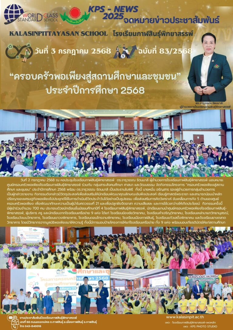 จดหมายข่าวประชาสัมพันธ์โรงเรียนกาฬสินธุ์พิทยาสรรพ์ ฉบับที่ 83 / ปี 2568